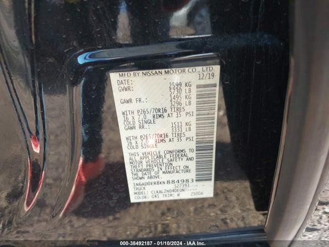 Nissan Frontier Sv 2019 1N6AD0ER8KN884983 Image 9