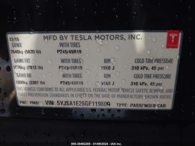 5YJSA1E25GF119809 Tesla Model S 60d/70d/75d/85d/90d
