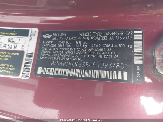 2009 MINI COOPER WMWMR33549TJ93780 Photo 8