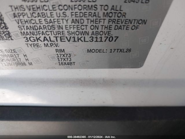 3GKALTEV1KL311707 GMC Terrain Sle