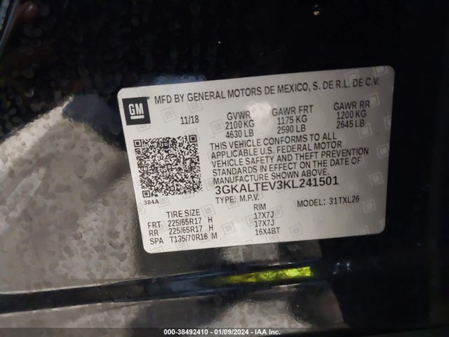 2019 GMC TERRAIN SLE VIN: 3GKALTEV3KL241501