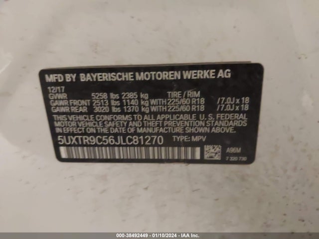 BMW X3 Xdrive30i 2018 5UXTR9C56JLC81270 Image 9