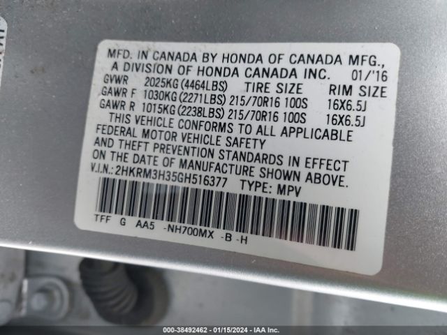 2HKRM3H35GH516377 Honda CR-V LX