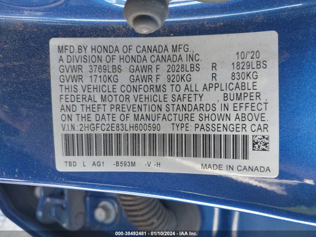 Honda Civic Sport 2020 2HGFC2E83LH600590 Image 9