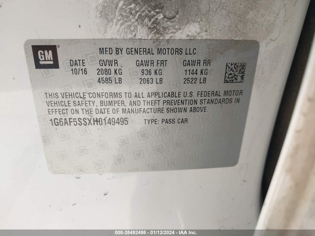 1G6AF5SSXH0149495 Cadillac Ats Premium Luxury