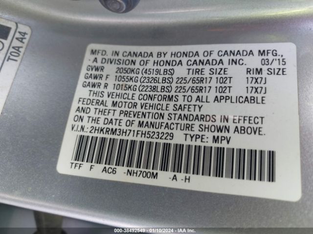 2HKRM3H71FH523229 Honda Cr-v Ex-l