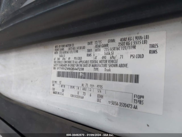Ford Transit-250 2016 1FTYR1ZM9GKA47238 Image 9