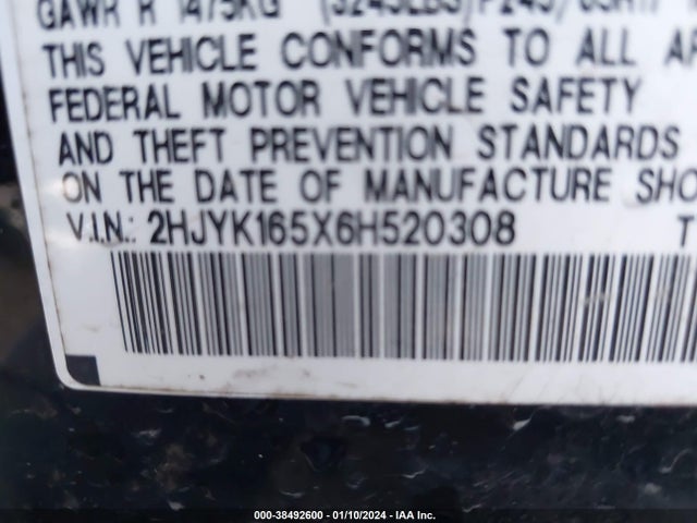 2006 HONDA RIDGELINE RTL VIN: 2HJYK165X6H520308