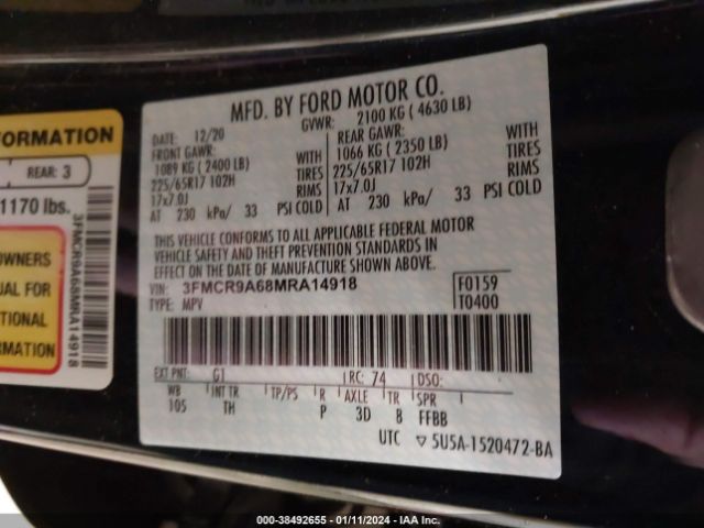 3FMCR9A68MRA14918 Ford BRONCO SPORT