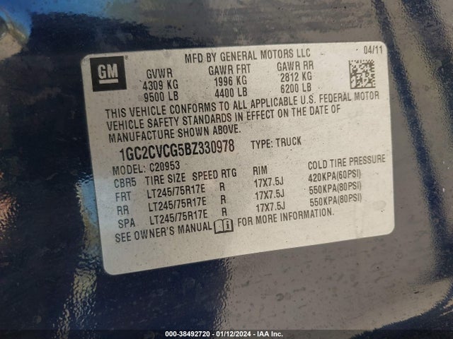 2011 CHEVROLET SILVERADO 2500HD WORK TRUCK VIN: 1GC2CVCG5BZ330978