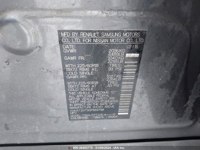 Nissan Rogue Sl 2016 KNMAT2MT9GP669798 Image 9
