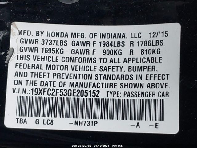 19XFC2F53GE205152 Honda Civic Lx