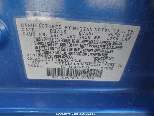2015 NISSAN VERSA NOTE SV VIN: 3N1CE2CP8FL428335