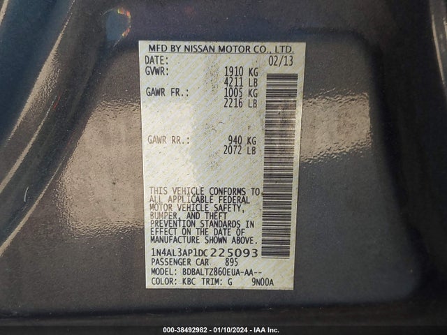 2013 NISSAN ALTIMA 2.5 SV VIN: 1N4AL3AP1DC225093