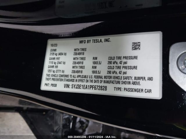 5YJ3E1EA1PF672828 Tesla Model 3 Rear-wheel Drive
