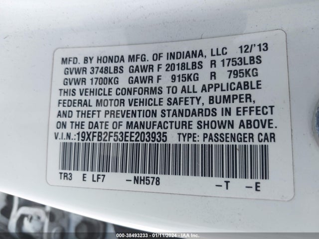 Honda Civic Lx 2014 19XFB2F53EE203935 Image 9