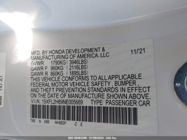 Honda Civic Sport 2022 19XFL2H89NE005669 Image 9