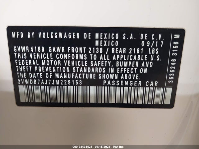 3VWDB7AJ7JM229153 Volkswagen Jetta 1.4t Se/1.4t Wolfsburg Edition