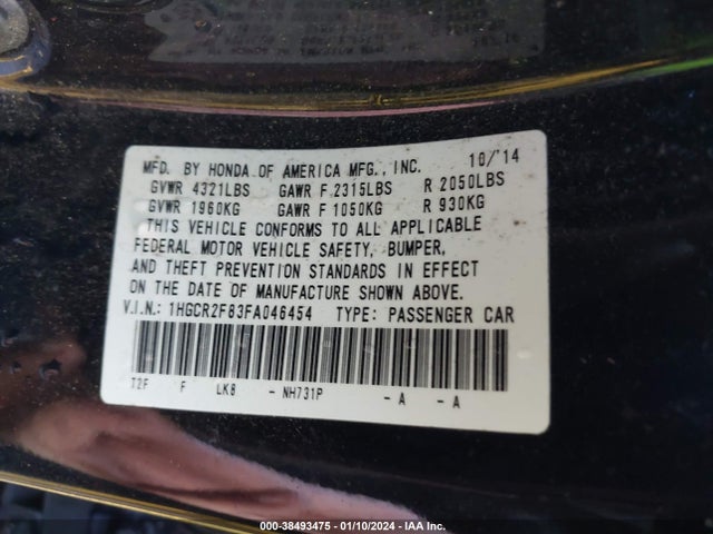 Honda Accord Ex-l 2015 1HGCR2F83FA046454 Image 9