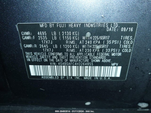 Subaru Outback 2.5i Premium 2017 4S4BSAFC4H3264855 Image 9