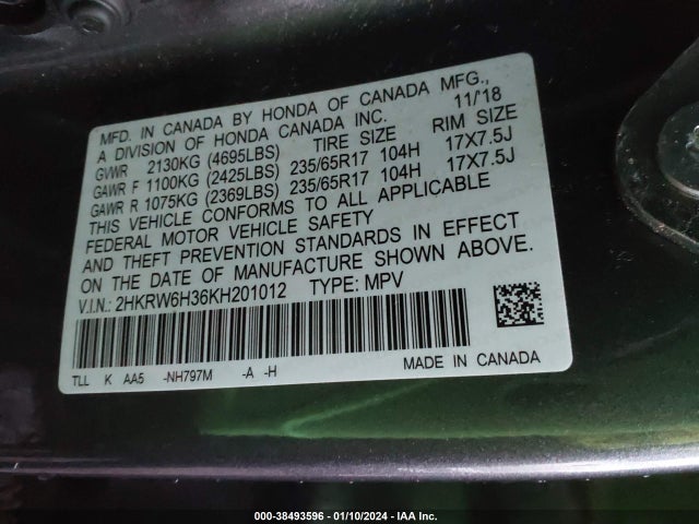 Honda CR-V LX 2019 2HKRW6H36KH201012 Image 9