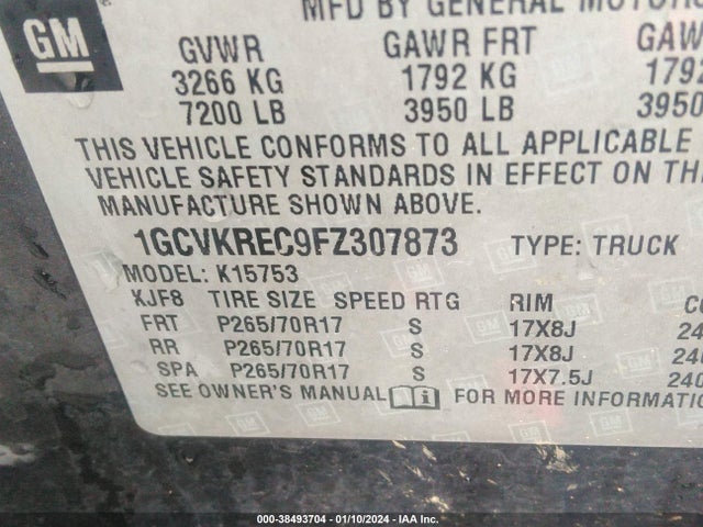 2015 CHEVROLET SILVERADO 1500 1LT VIN: 1GCVKREC9FZ307873