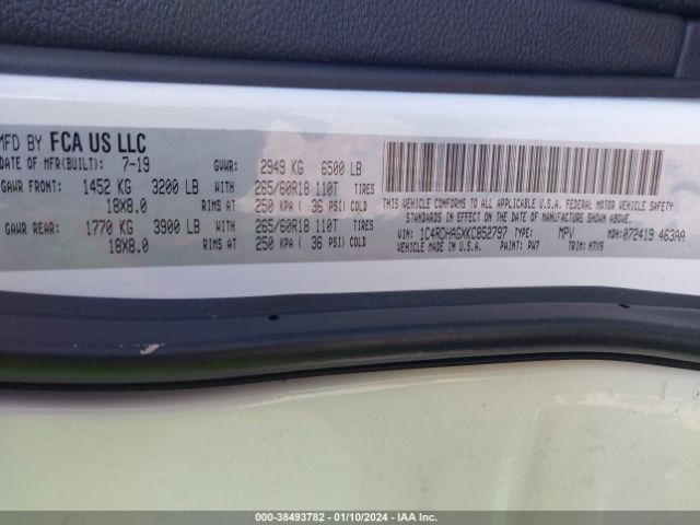 1C4RDHAGXKC852797 Dodge Durango Sxt Rwd