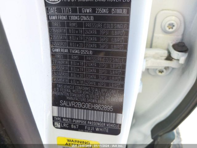 SALVR2BG0EH862895 Land Rover Range Rover Evoque Pure