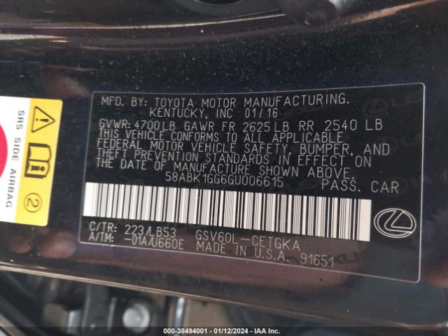 58ABK1GG6GU006615 Lexus ES 350