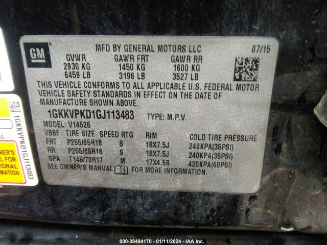 GMC Acadia Sle-2 2016 1GKKVPKD1GJ113483 Image 9