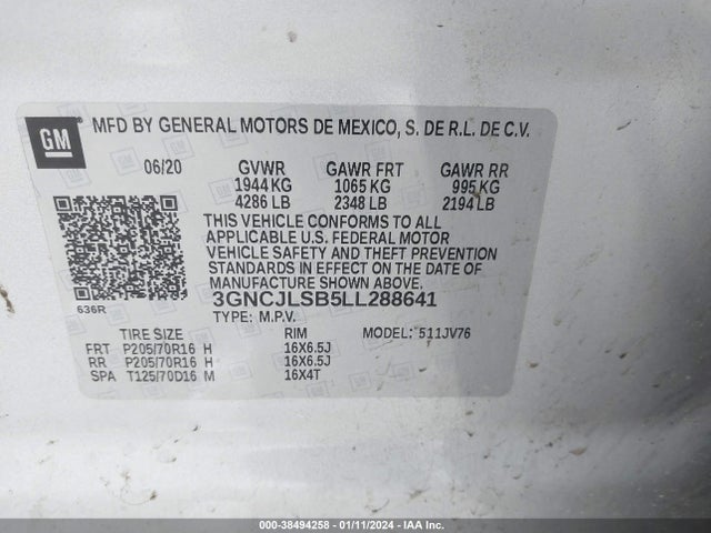 Chevrolet Trax Fwd Lt 2020 3GNCJLSB5LL288641 Image 9
