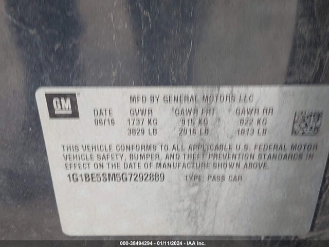 Chevrolet Cruze Lt Auto 2016 1G1BE5SM5G7292889 Image 9