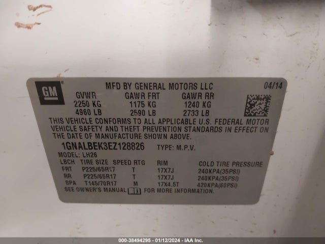 Chevrolet EQUINOX 1LT 2014 1GNALBEK3EZ128826 Image 9