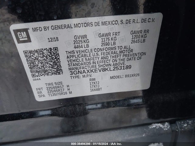Chevrolet EQUINOX LT 2019 3GNAXKEV8KL253189 Image 9
