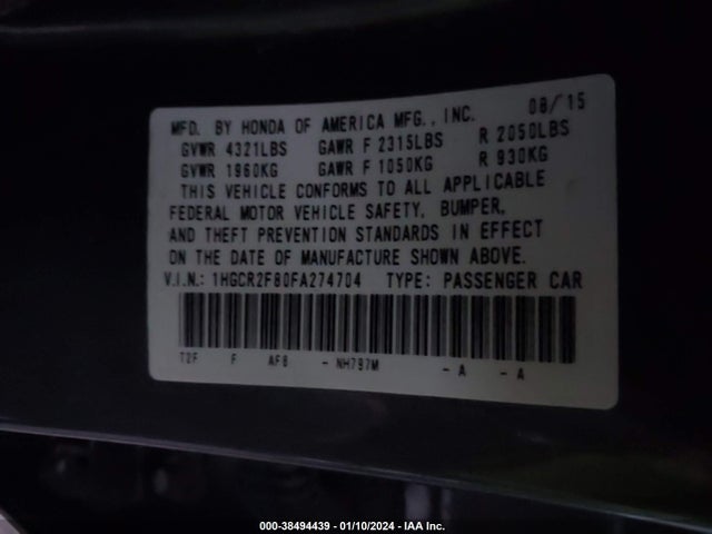 Honda Accord Ex-l 2015 1HGCR2F80FA274704 Image 9