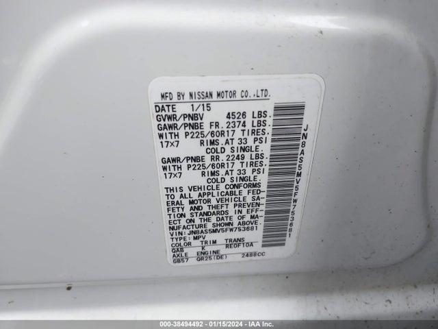 Nissan Rogue Select S 2015 JN8AS5MV5FW753681 Image 9