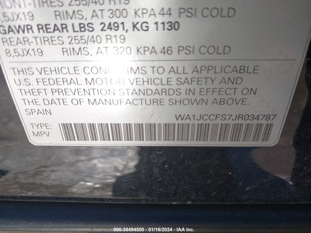 WA1JCCFS7JR034787 Audi Q3 2.0t Premium/2.0t Sport Premium