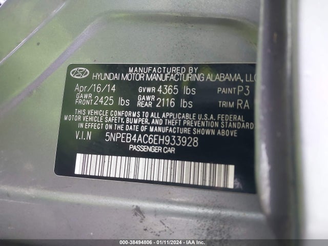Hyundai SONATA GLS 2014 5NPEB4AC6EH933928 Image 9