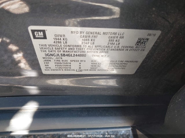 Chevrolet Trax Lt 2016 3GNCJLSB4GL244880 Image 9