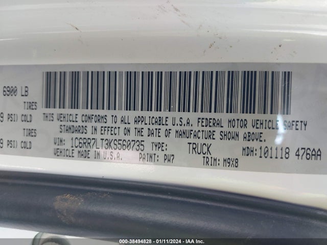 2019 RAM 1500 CLASSIC BIG HORN 4X4 5'7 BOX VIN: 1C6RR7LT3KS560735