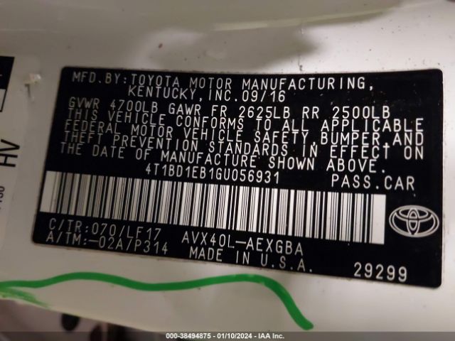 4T1BD1EB1GU056931 Toyota Avalon Hybrid Xle