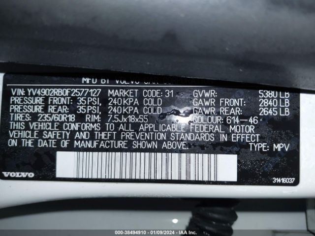 YV4902RB0F2577127 Volvo Xc60 T6