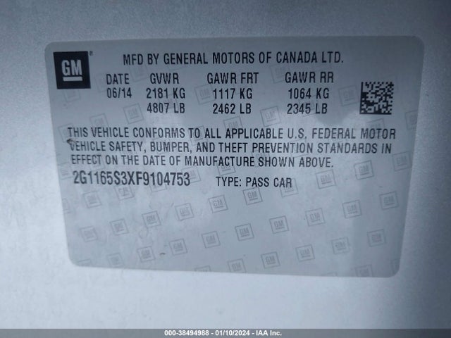 Chevrolet IMPALA 2LZ 2015 2G1165S3XF9104753 Image 9