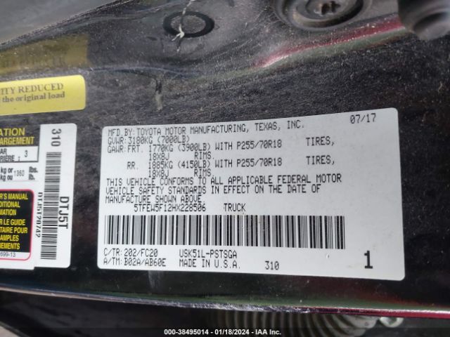 5TFEW5F12HX228506 Toyota Tundra Sr5 5.7l V8