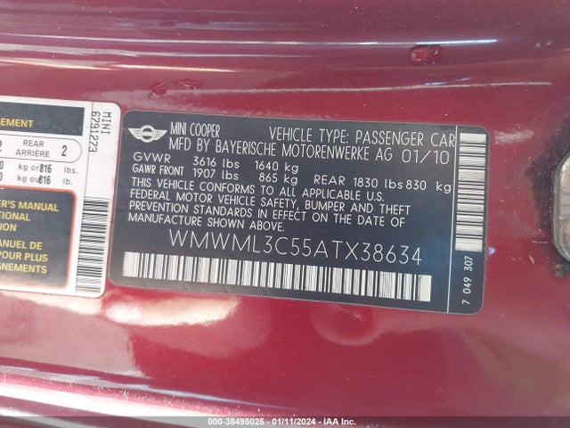 2010 MINI COOPER CLUBMAN WMWML3C55ATX38634 Photo 8