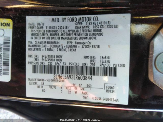 3LN6L5A93LR603844 Lincoln Mkz Standard