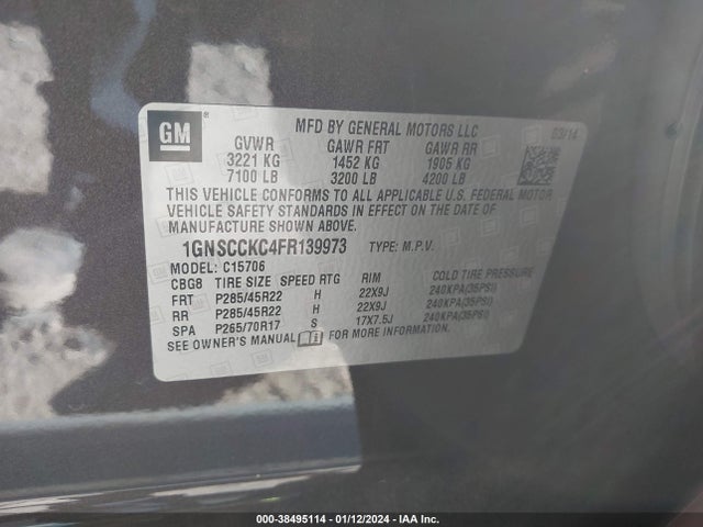 Chevrolet Tahoe Ltz 2015 1GNSCCKC4FR139973 Image 9