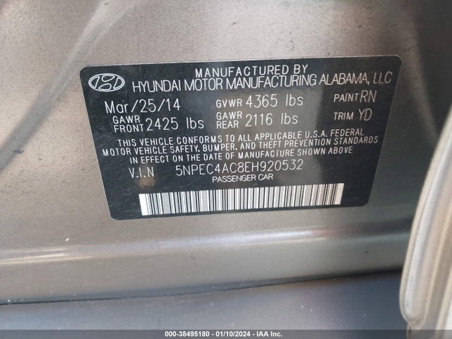 Hyundai Sonata Limited 2014 5NPEC4AC8EH920532 Image 9