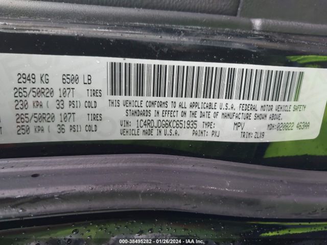 1C4RDJDG6KC651935 Dodge Durango Gt Plus Awd