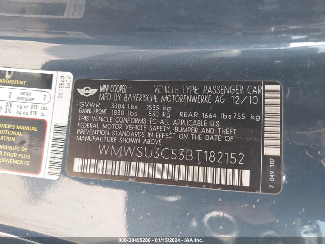 2011 MINI COOPER WMWSU3C53BT182152 Photo 8